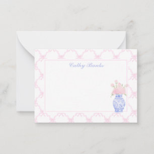 Carte De Correspondance Preppy Pink bow trellis Papeterie personnalisée