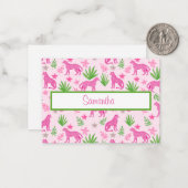 Carte De Correspondance Preppy Pink Cheetah Script personnalisé (Devant/Arrière en situation)