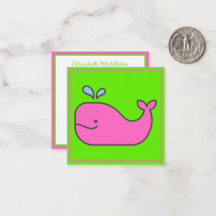 Carte De Correspondance Preppy Pink et Green Whale Personnalisé