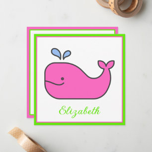 Carte De Correspondance Preppy Pink et Green Whale Personnalisé
