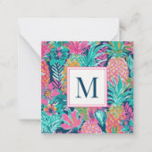 Carte De Correspondance Preppy Pink Teal Navy Blue Pineapple Monogram (Devant)
