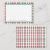 Carte De Correspondance Preppy rose et vert Plaid Personnalisé (Devant / Derrière)