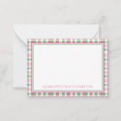 Carte De Correspondance Preppy rose et vert Plaid Personnalisé (Devant)