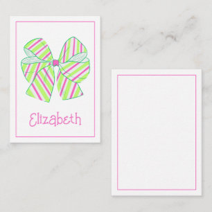 Carte De Correspondance Preppy rose et vert striped Bow Personnalisé