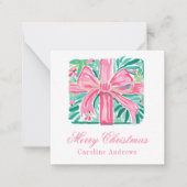 Carte De Correspondance Preppy rose & vert Noël Présente Enceinte (Devant)