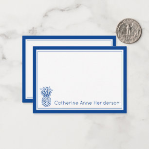 Carte De Correspondance Preppy Tropical Navy Blue Pineappy Personnalisé
