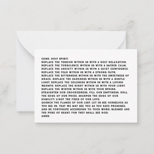 Carte De Correspondance Prière du Saint-Esprit (Dos)