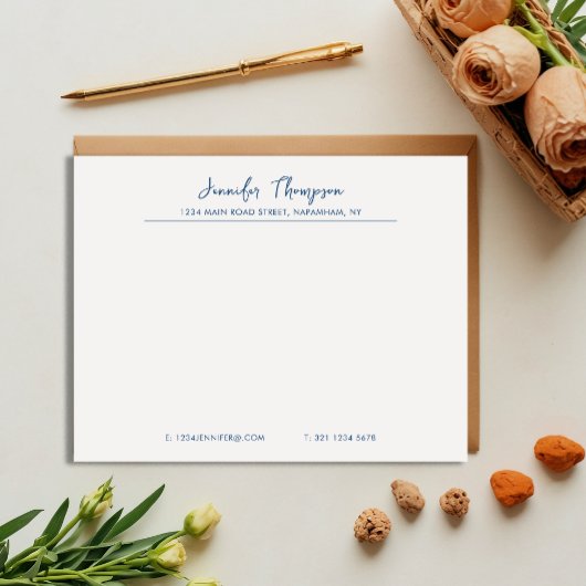 Carte De Correspondance Professionnel Marine Blue Script