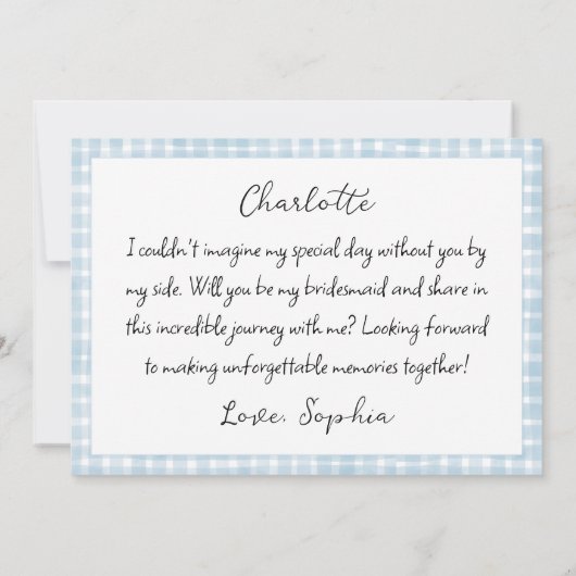 Carte De Correspondance Proposition En vichy Brunch Bridesmaid personnalis (Dos)