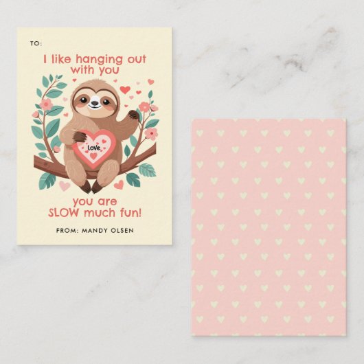 Carte De Correspondance Punny Sloth Classroom Valentine's Exchange (Devant / Derrière)