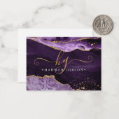 Carte De Correspondance Purple Agate Monogramme fantaisie Script Gold Part (Devant/Arrière en situation)