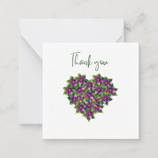 Carte De Correspondance Purple Floral Heart Thank You Flat Notecard