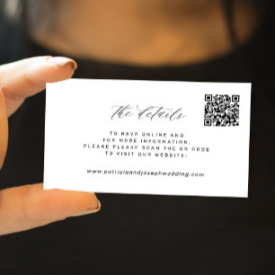 Carte De Correspondance QR CODE simple élégance détails du site de mariage