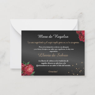 Carte De Correspondance Quinceañera Lluvia de Sobres Roses rouges noires