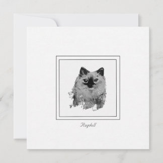 Carte De Correspondance Ragdoll Chat noir et blanc dessin