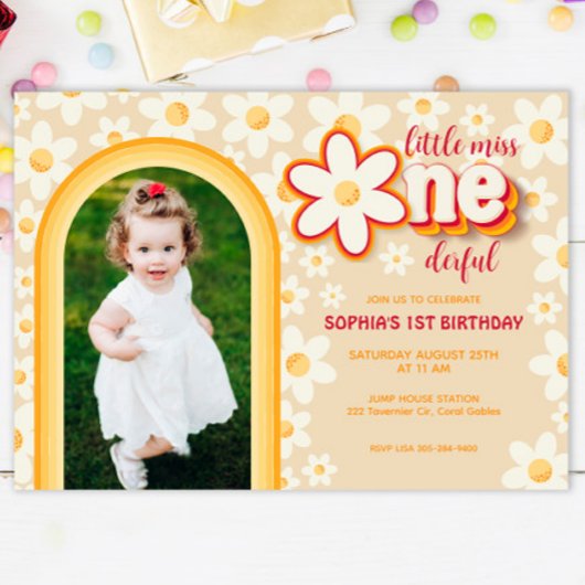 Carte De Correspondance Rainbow Retro Daisy Premier anniversaire Photo Inv