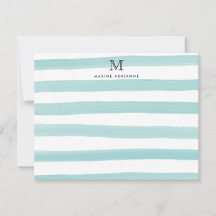 Carte De Correspondance Rayures Monogramme Turquoise Vert Aquarelle Modern