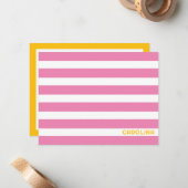 Carte De Correspondance Rayures Prépa Rose & Jaune Clair Clair Mignon (Devant/Arrière en situation)
