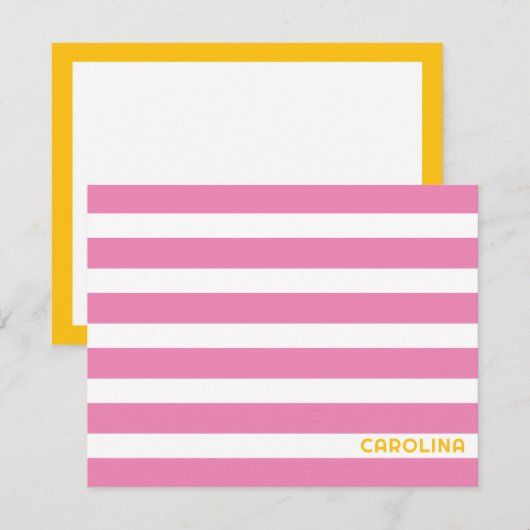 Carte De Correspondance Rayures Prépa Rose & Jaune Clair Clair Mignon (Devant / Derrière)