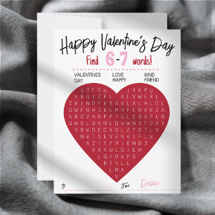 Carte De Correspondance Recherche de mots de la Saint-Valentin pour enfant