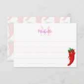Carte De Correspondance Red Hot Pepper Diva Cute Custom Lined Monogram (Devant / Derrière)