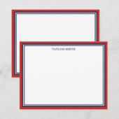 Carte De Correspondance Red & Navy Blue Borders Ajouter votre nom (Devant / Derrière)