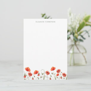 Carte De Correspondance Red Poppy Floral Nom personnalisé Papier à lettres