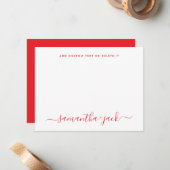 Carte De Correspondance Red Stylish Script Elegant Minimalist (Devant/Arrière en situation)