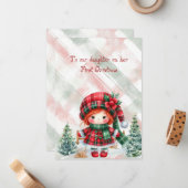 Carte De Correspondance Red Tartan Daughter First Christmas (Devant/Arrière en situation)