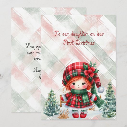 Carte De Correspondance Red Tartan Daughter First Christmas (Devant / Derrière)