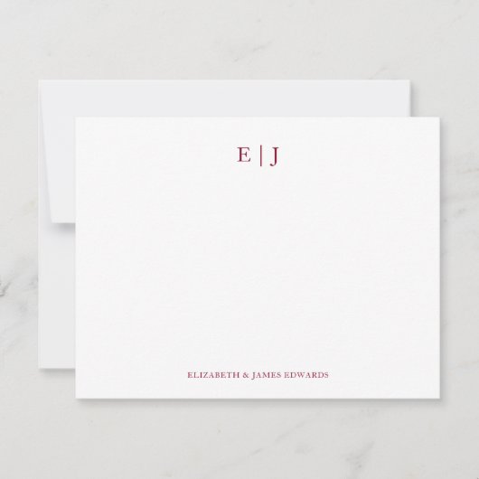 Carte De Correspondance Regal Burgundy Red Monogram Initials Personalized (Devant)