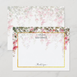 Carte De Correspondance Remerciement avec cadre floral aquarelle rose et o