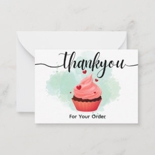 Carte De Correspondance Remerciement Cupcake Rose Minimaliste Aquarelle Me