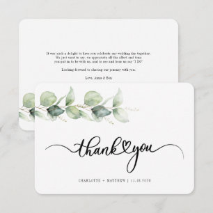 Carte De Correspondance Remerciement de mariage au eucalyptus écrit à la m