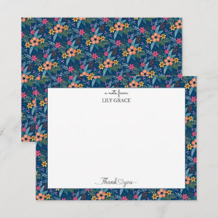 Carte De Correspondance Remerciement Personnalisé Lily Grace Navy Floral