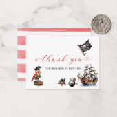 Carte De Correspondance Remerciement pour fête d'anniversaire pirate aquar (Devant/Arrière en situation)