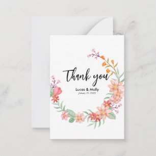 Carte De Correspondance Remerciements de mariage floral d'été rose et oran