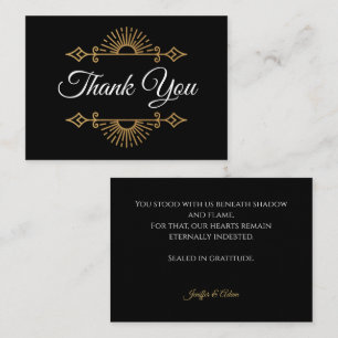 Carte De Correspondance Remerciements de mariage gothique noir et or éléga