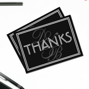 Carte De Correspondance Remerciements de monogramme Art Déco noir et blanc