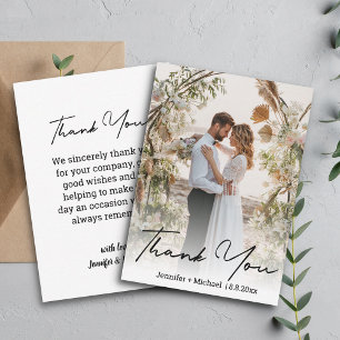 Carte De Correspondance Remerciements de photo de mariage en écriture orga