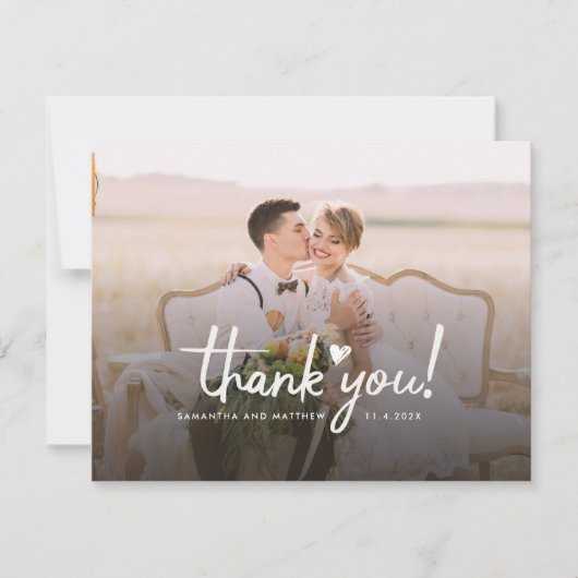 Carte De Correspondance Remerciements de photos de mariage de script moder (Devant)