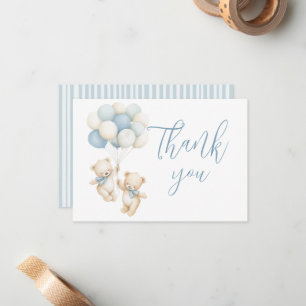 Carte De Correspondance Remerciements pour Baby Shower Jumeaux Ours en Pel