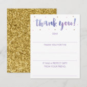 Carte De Correspondance Remplir Pailleté Le Blanc Violet Merci (Devant / Derrière)