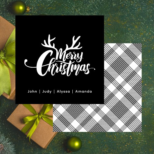 Carte De Correspondance Renne en noir et blanc Joyeux Noël Fêtes