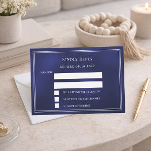 Carte De Correspondance Réponse de mariage bleu marine RSVP