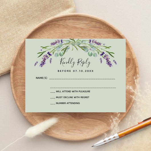 Carte De Correspondance Réponse du mariage Lavender eucalyptus RSVP