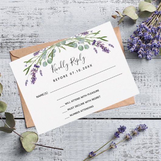 Carte De Correspondance Réponse du mariage Lavender eucalyptus RSVP