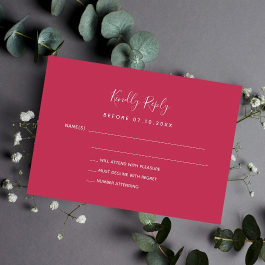Carte De Correspondance Réponse du mariage Magenta RSVP