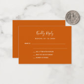 Carte De Correspondance Réponse du mariage orange brûlé RSVP (Devant/Arrière en situation)