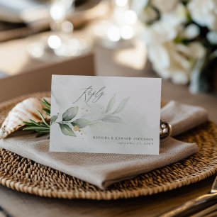 Carte De Correspondance Réponse Personnalisée de Mariage Vert Sauge de Bot